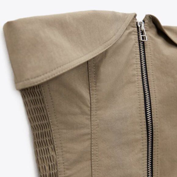 NEW ZARA WOMEN'S 2-Piece ZIPPER BUSTIER/ TOPSTITCHED ZIPPERED CARGO PANTS Khaki - Picture 11 of 15